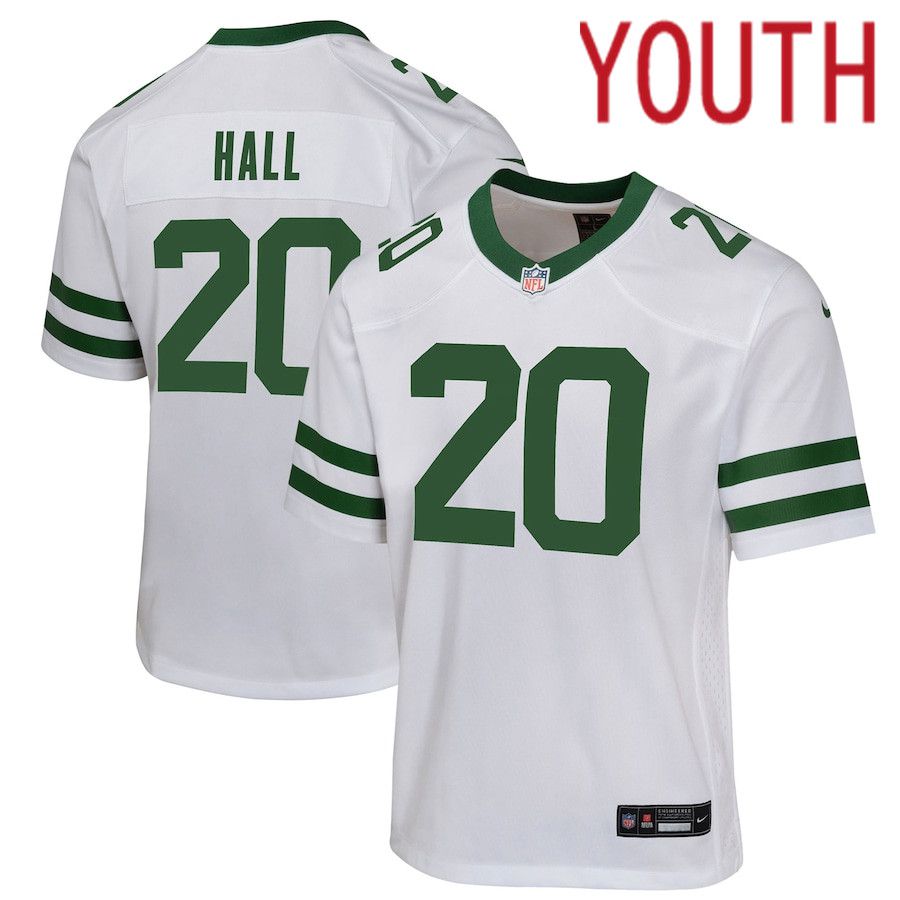 Youth New York Jets 20 Breece Hall Nike Legacy White Game NFL Jersey